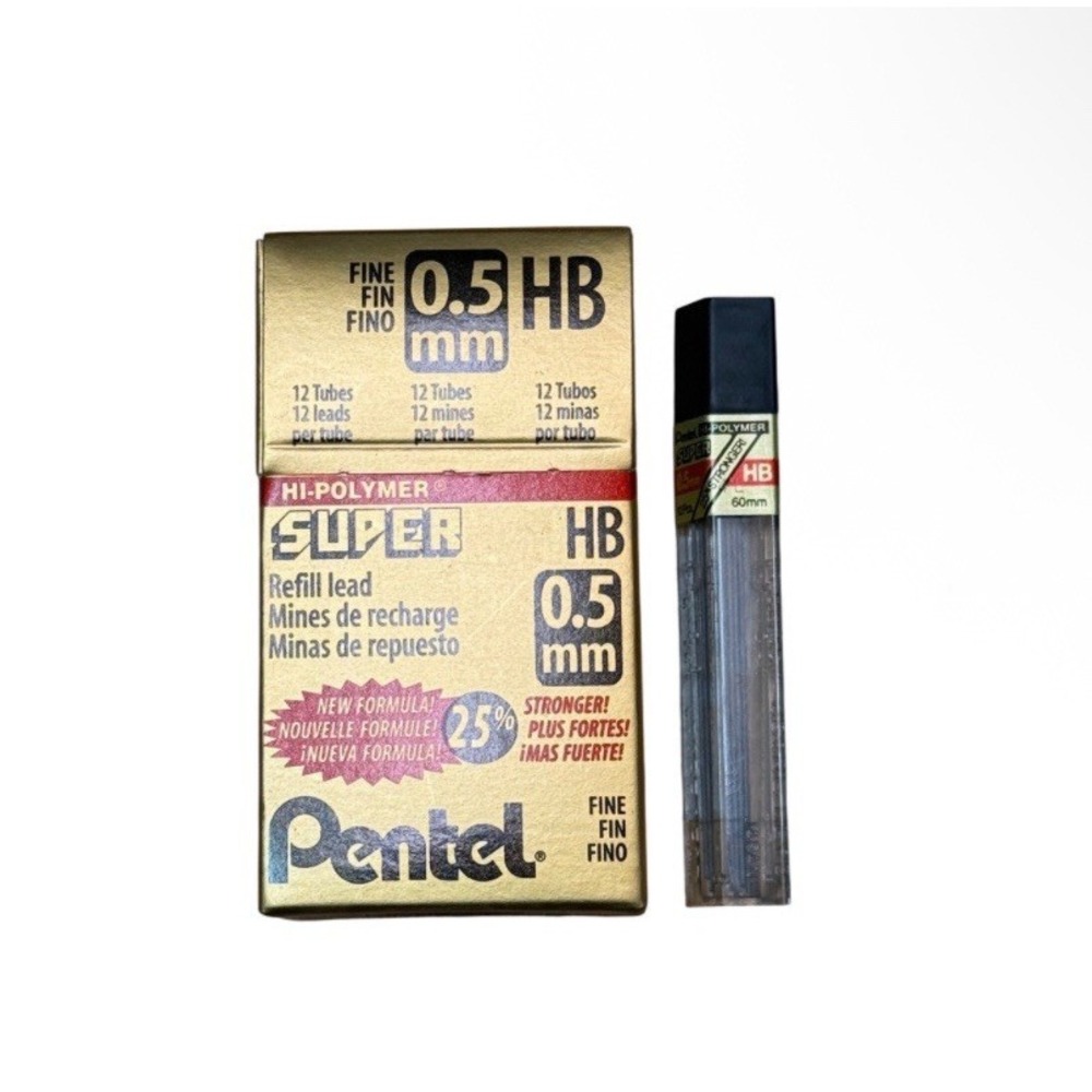 Pentel Super Hi-Polymer .5mm Ultra‎ Fine Refill Lead Tubes C505-HB 12 Tubes Vtg